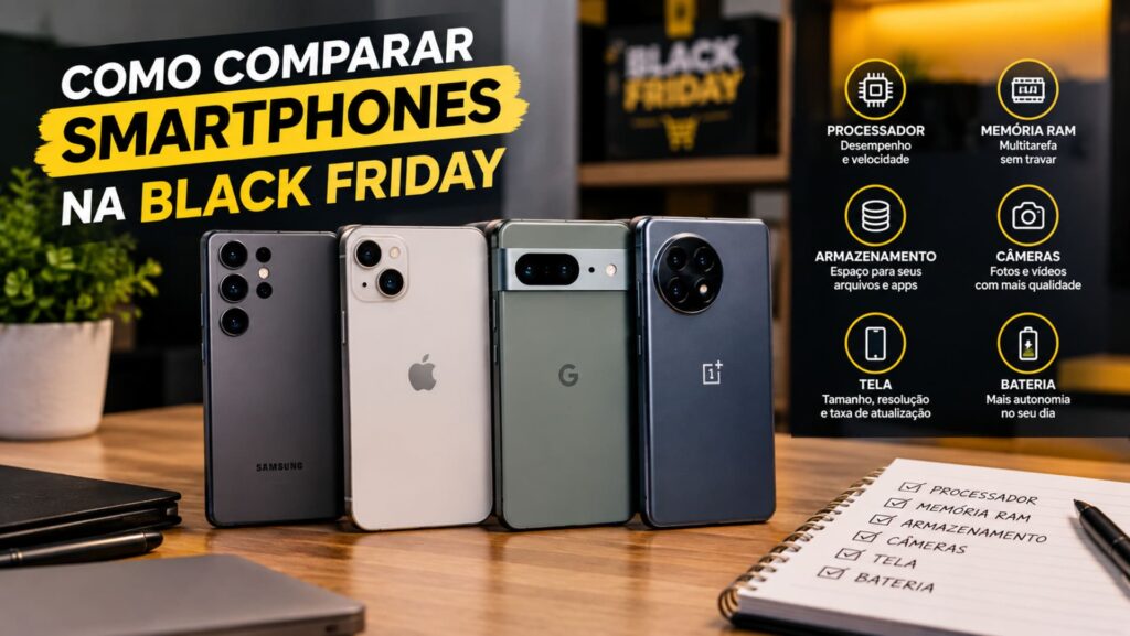 Comparação de smartphones para comprar na Black Friday.