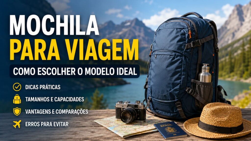Mochila para viagem organizada pronta para embarque com roupas e acessórios.